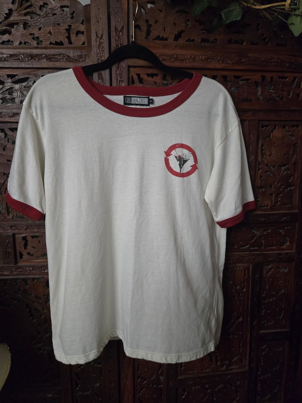 Cream Short-Sleeve Ringer Tee with Red Trim